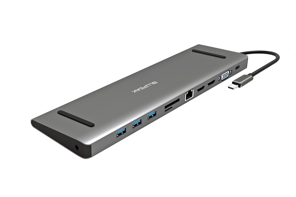 Blupeak UCMP111 USB-C Multi-Port Dock 2xHDMI@4K/VGA/3*USB3.0/RJ45/Audio/SD/PD - BluPeak