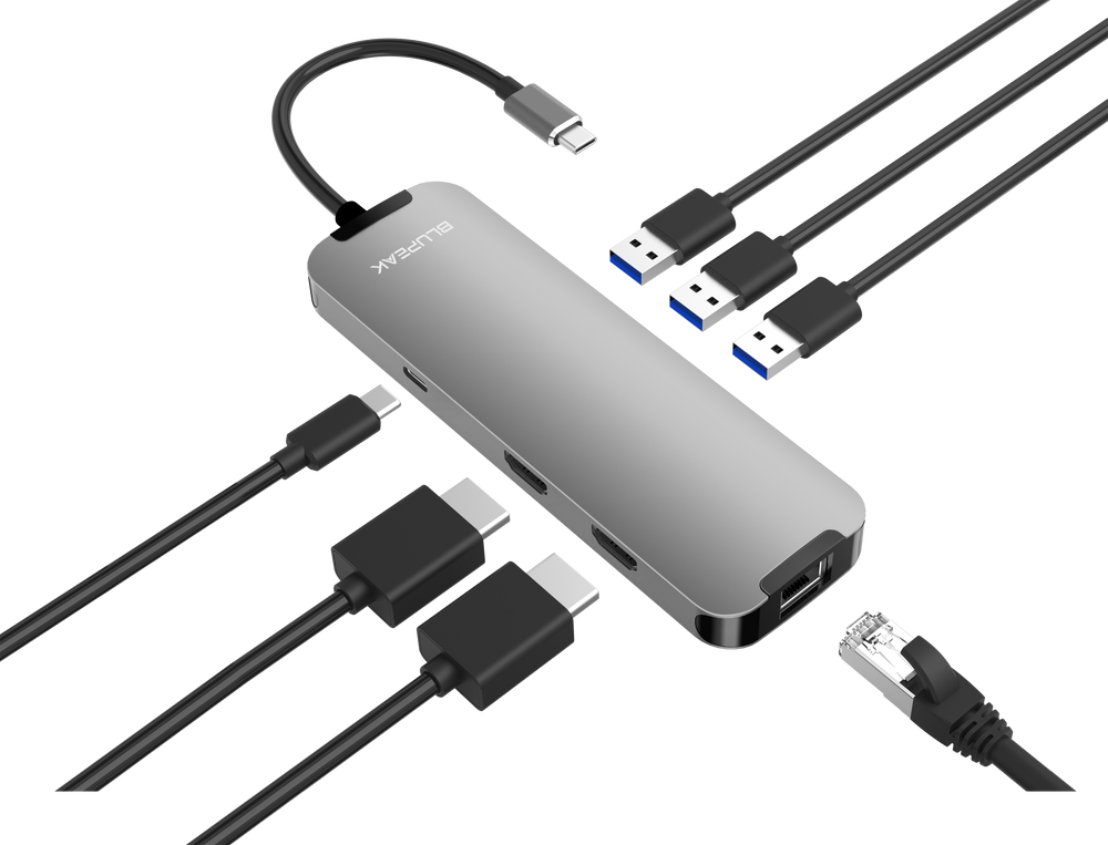 Blupeak UCMP04 USB-C Multi-Port Adapter 2xHDMI4K/2xUSB3.0/RJ45/PD